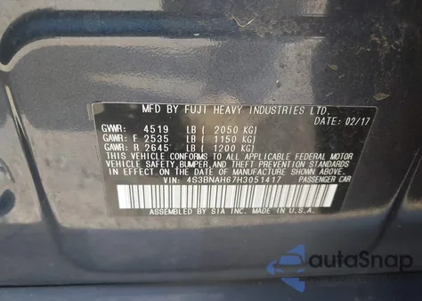 2017 Subaru Legacy 2.5I Premium z USA, uszkodzony, nr VIN 4S3BNAH67H3051417